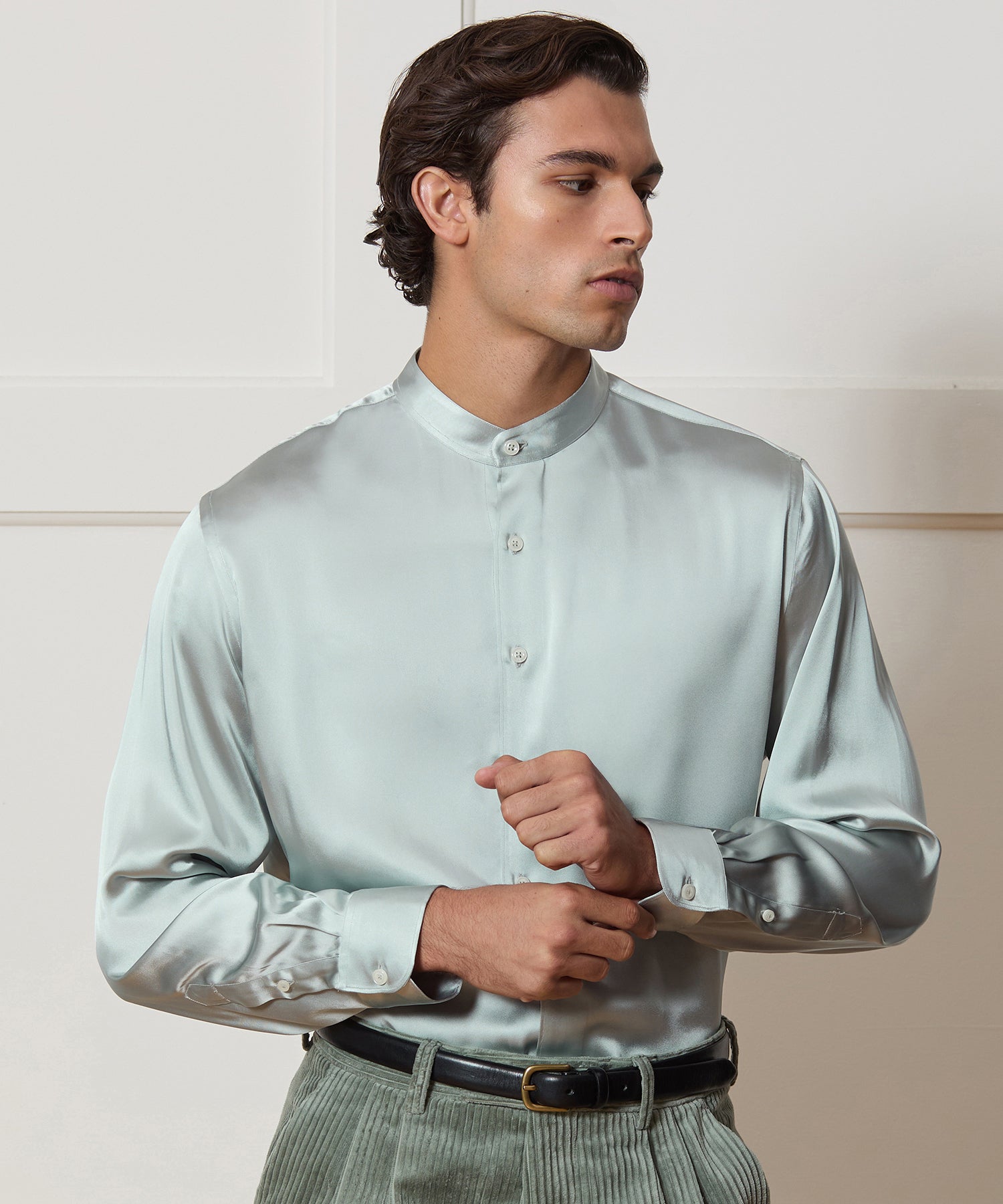 Italian Satin Band Collar Shirt - Image 2