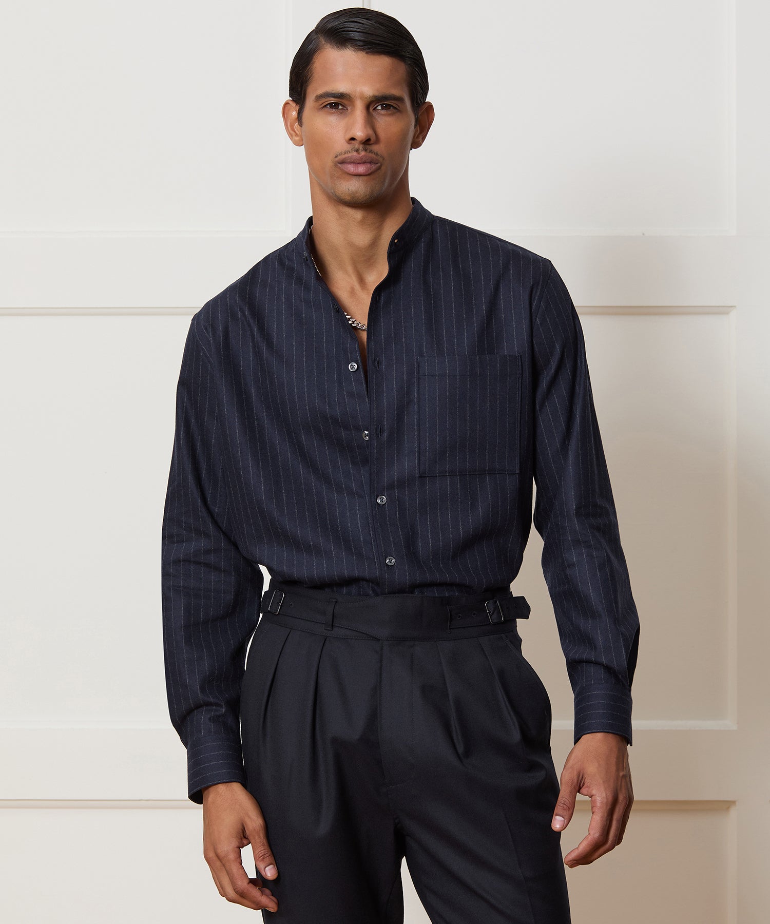 Italian Wool-Cashmere Band Collar Shirt - Image 2