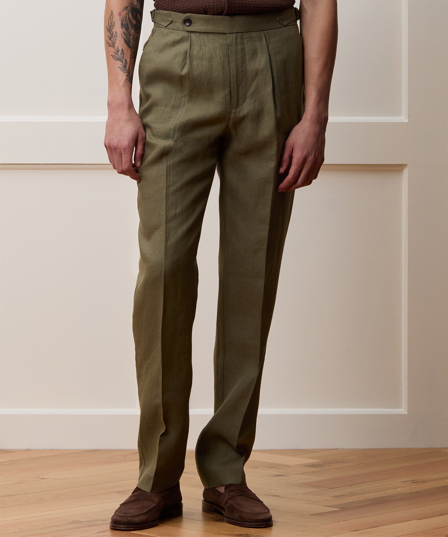 Straight Fit Irish Linen Side Tab Trouser - Image 2