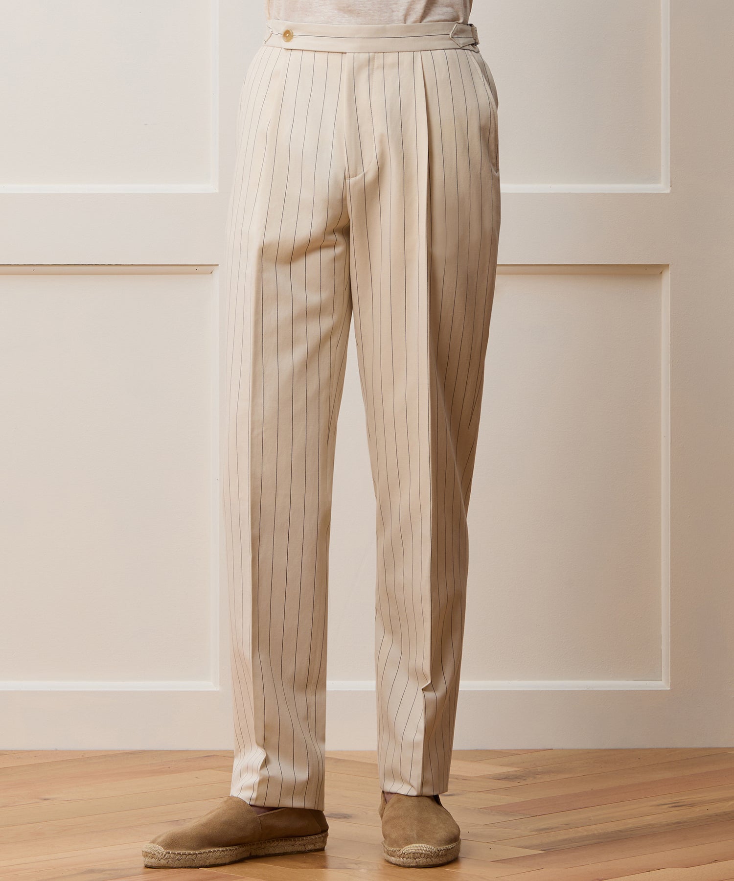 Italian Cotton Linen Striped Side Tab Trouser - Image 2