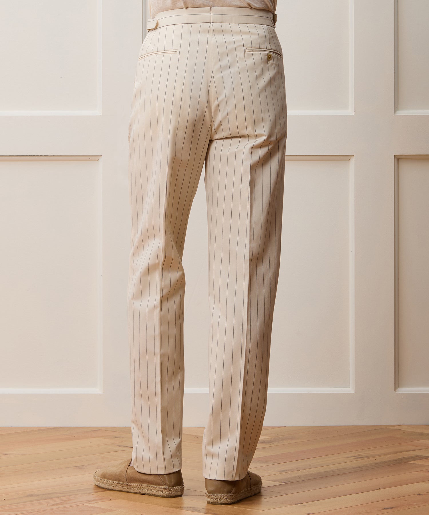 Italian Cotton Linen Striped Side Tab Trouser - Image 4