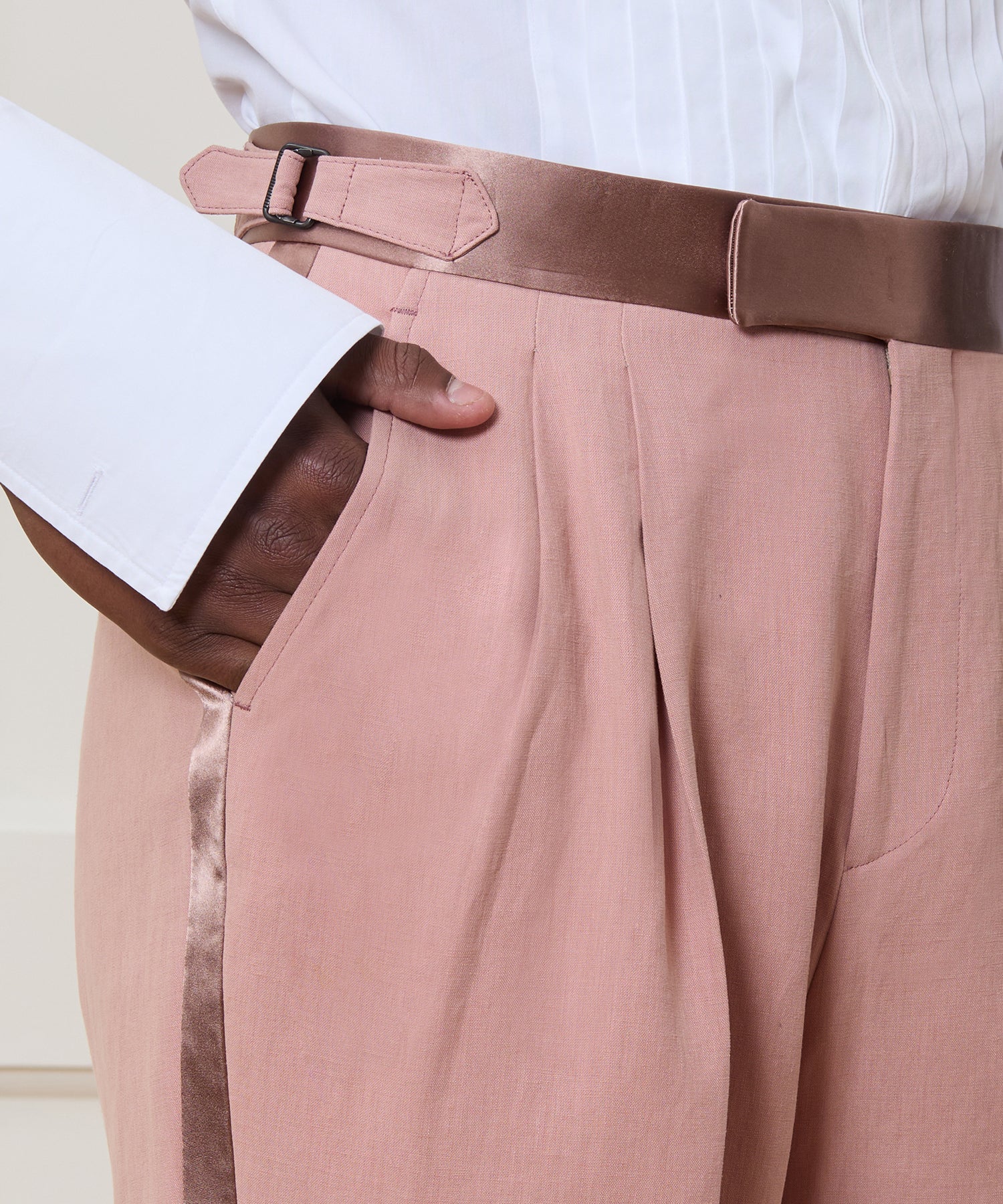 Relaxed Italian Sueded Linen Tuxedo Trouser - Image 5