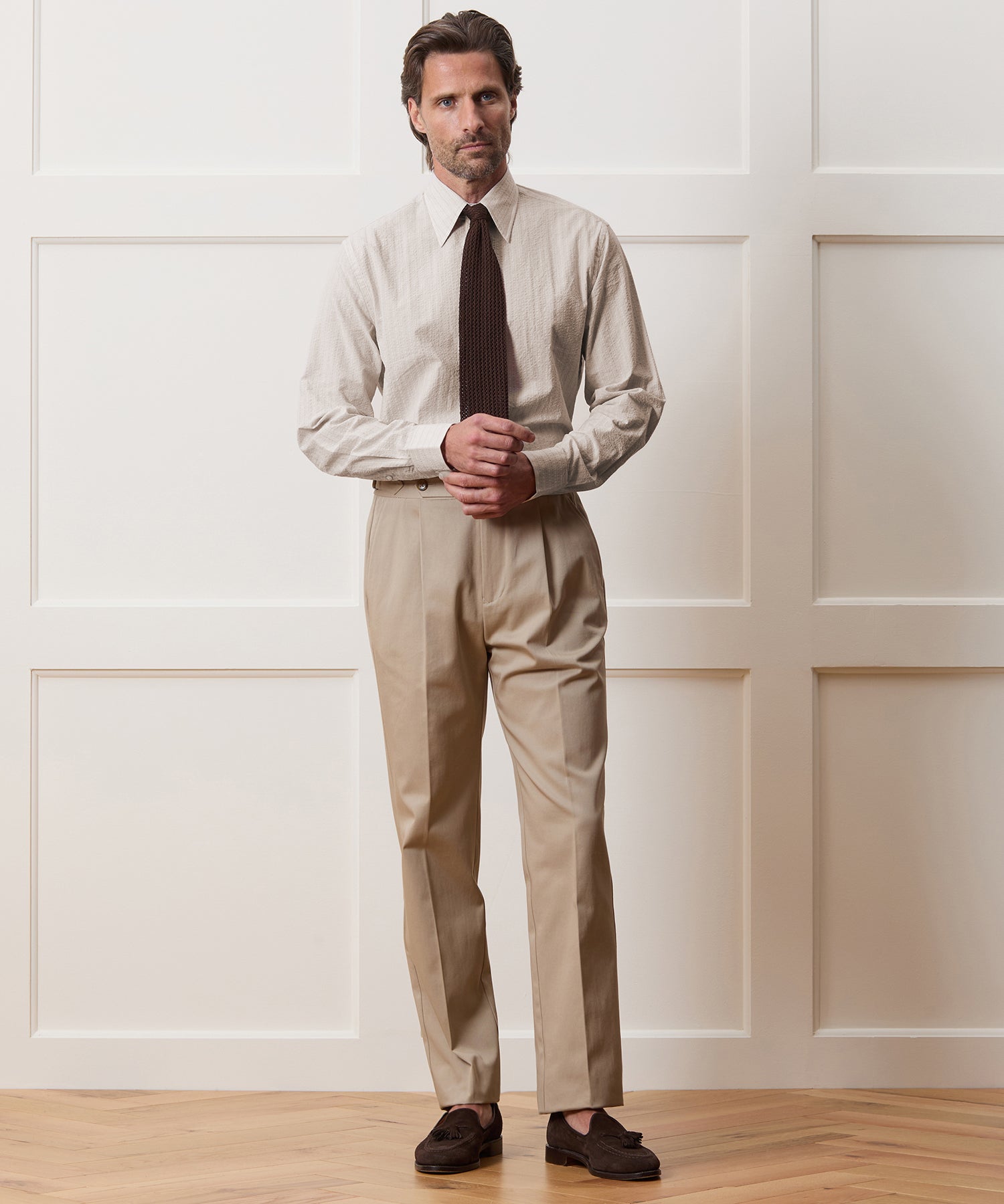 Seersucker Long Point Collar Dress Shirt - Image 5