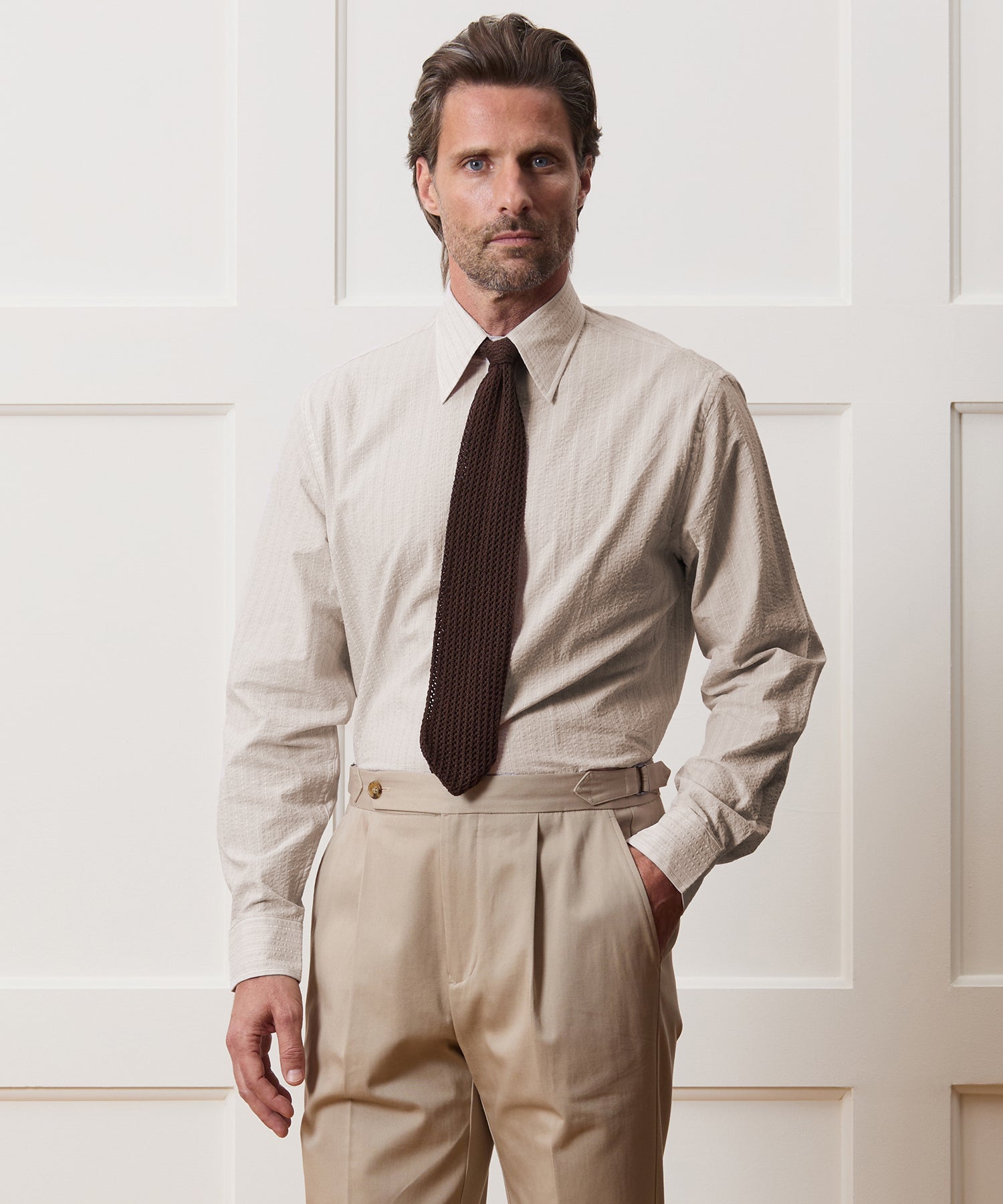 Seersucker Long Point Collar Dress Shirt - Image 2