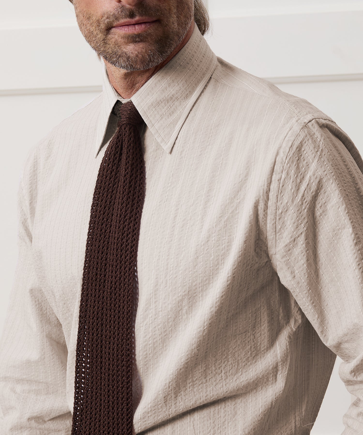 Seersucker Long Point Collar Dress Shirt - Image 3