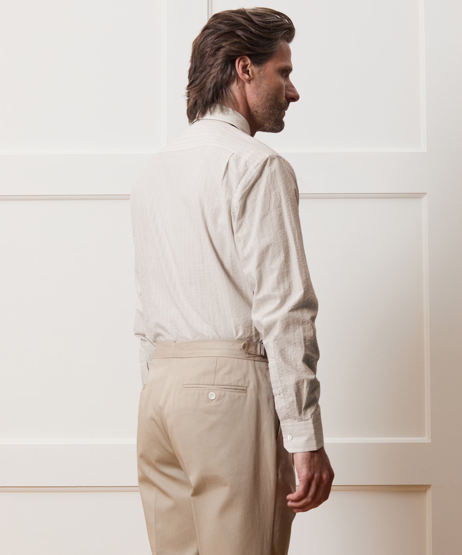 Seersucker Long Point Collar Dress Shirt - Image 4