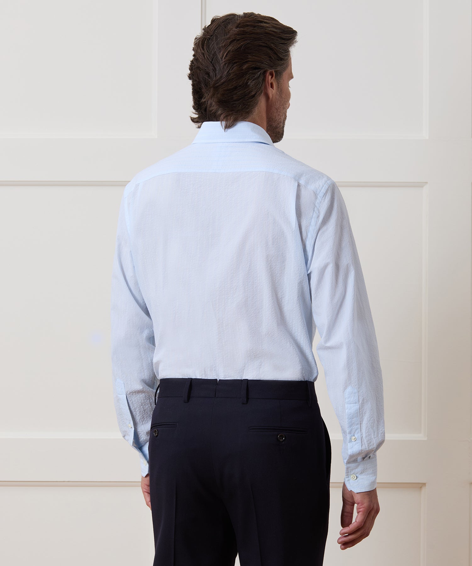Seersucker Long Point Collar Dress Shirt - Image 4