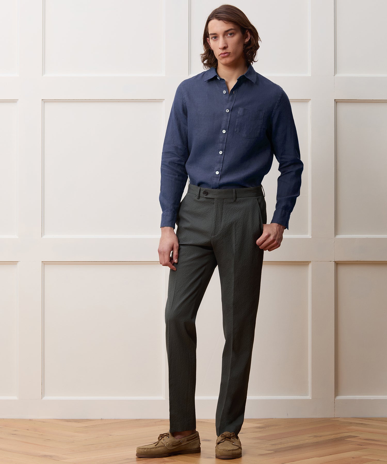 Slim Sea Soft Irish Linen Point Collar Shirt - Image 3