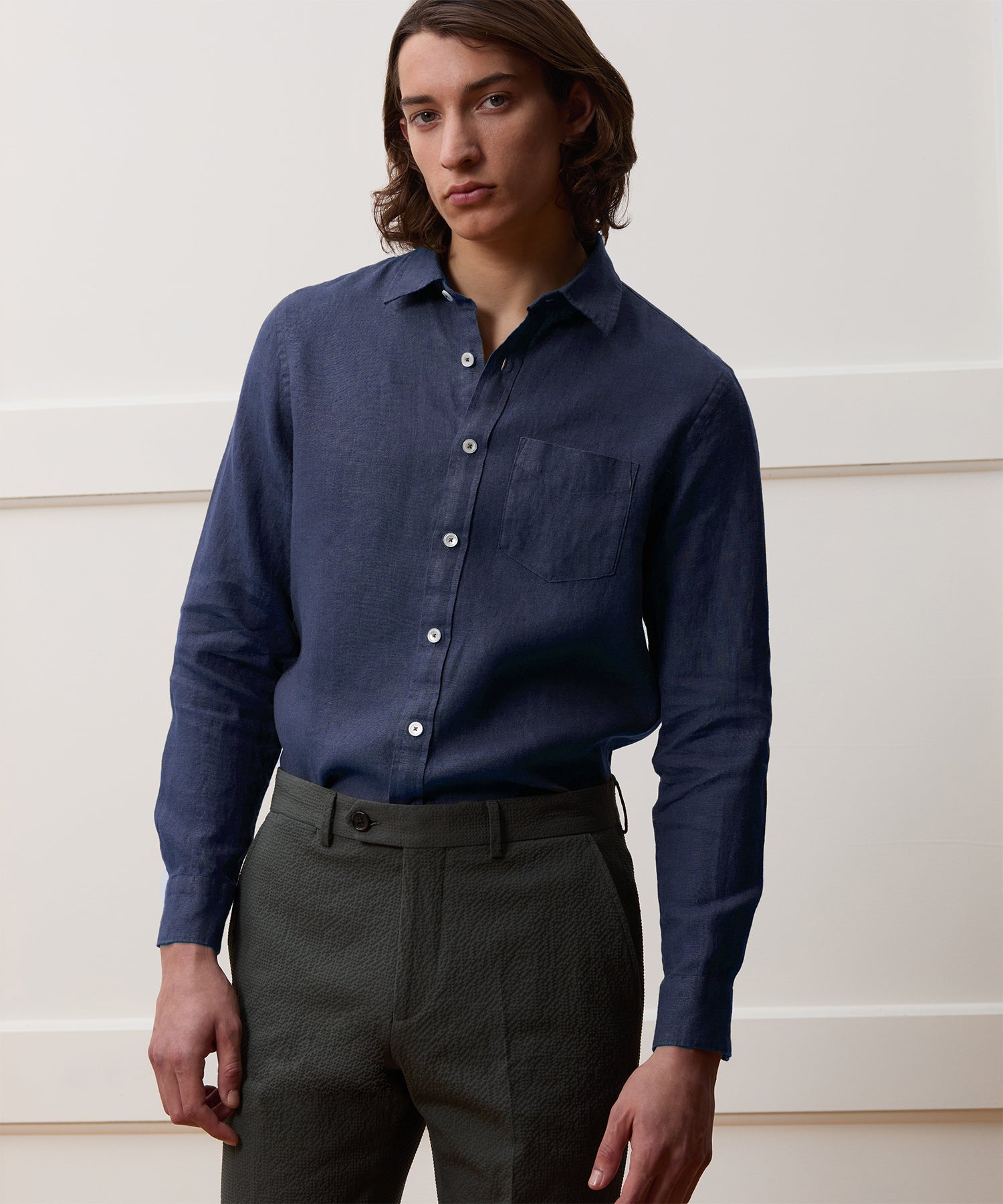 Slim Sea Soft Irish Linen Point Collar Shirt - Image 2