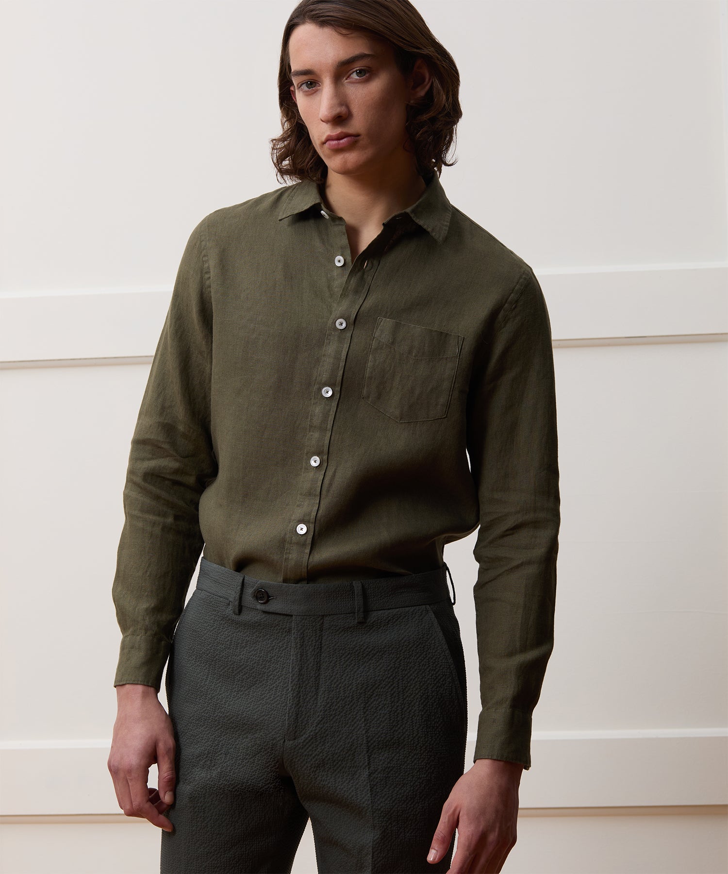 Slim Sea Soft Irish Linen Point Collar Shirt - Image 2