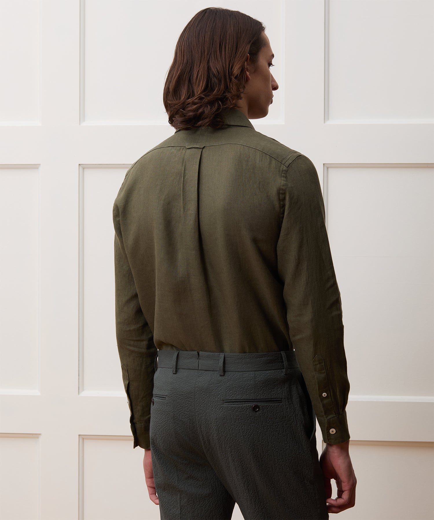 Slim Sea Soft Irish Linen Point Collar Shirt - Image 5