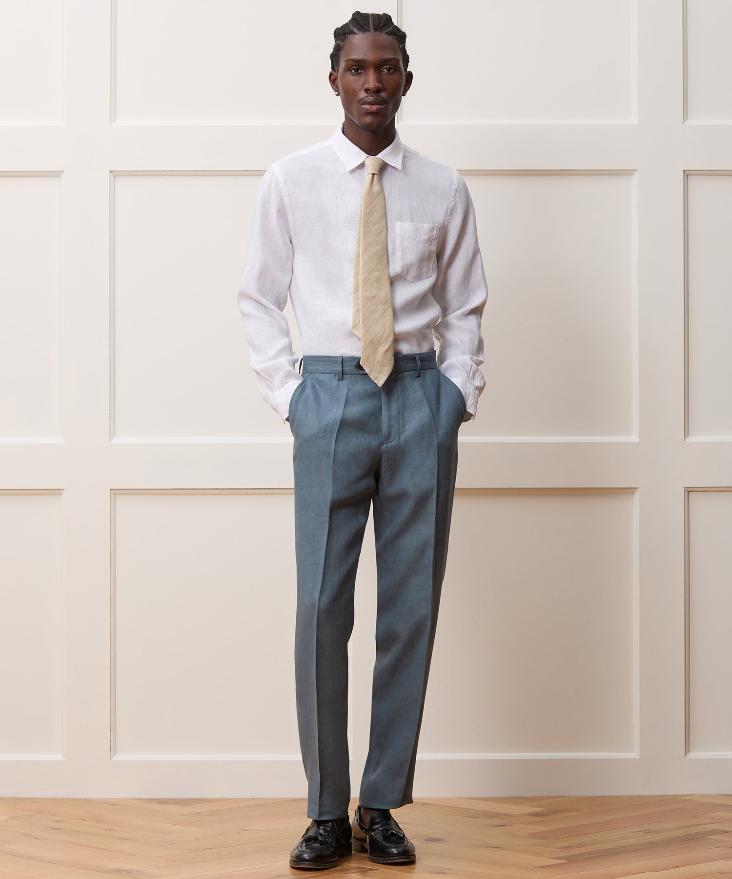 Slim Sea Soft Irish Linen Point Collar Shirt - Image 3