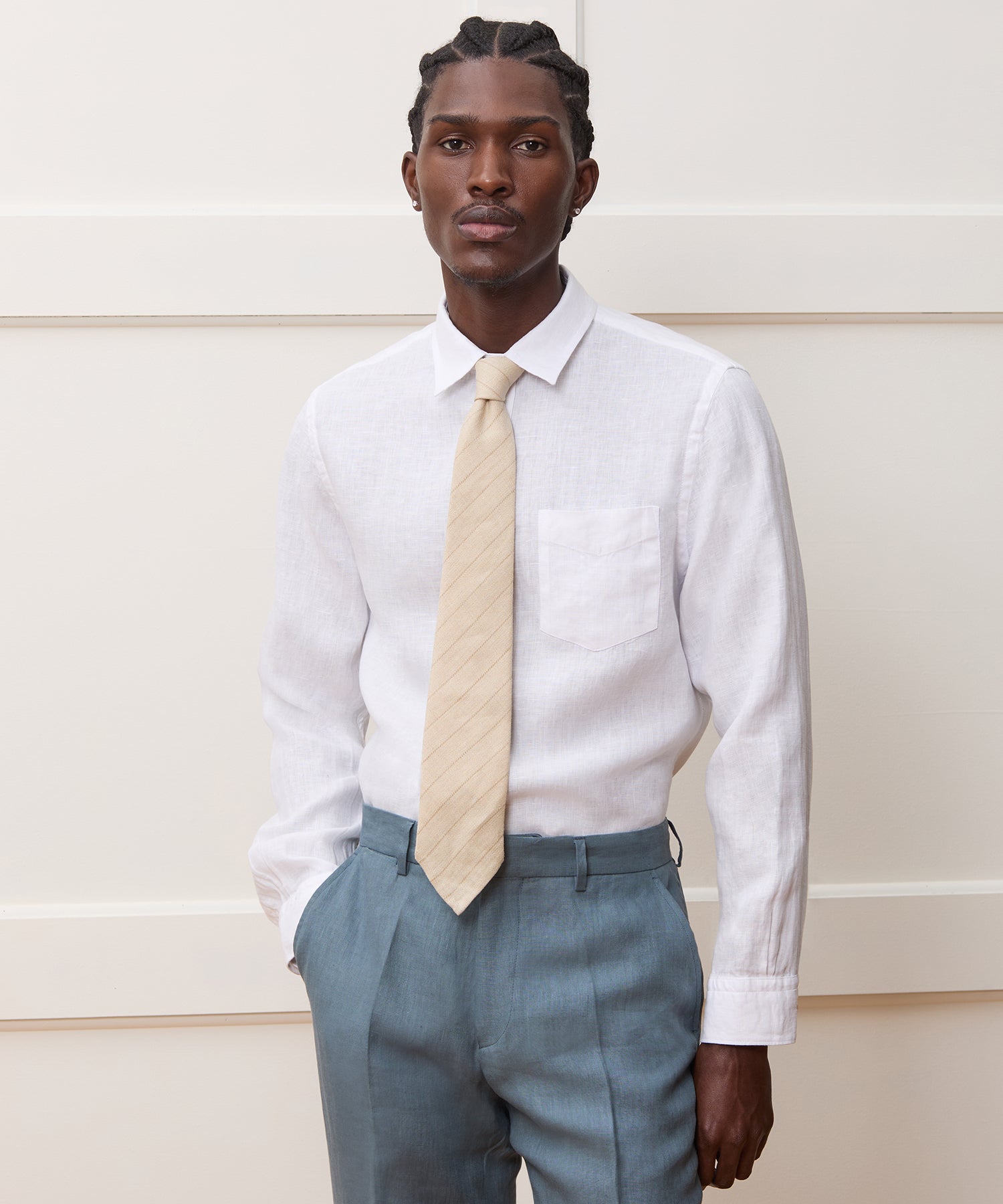 Slim Sea Soft Irish Linen Point Collar Shirt - Image 2