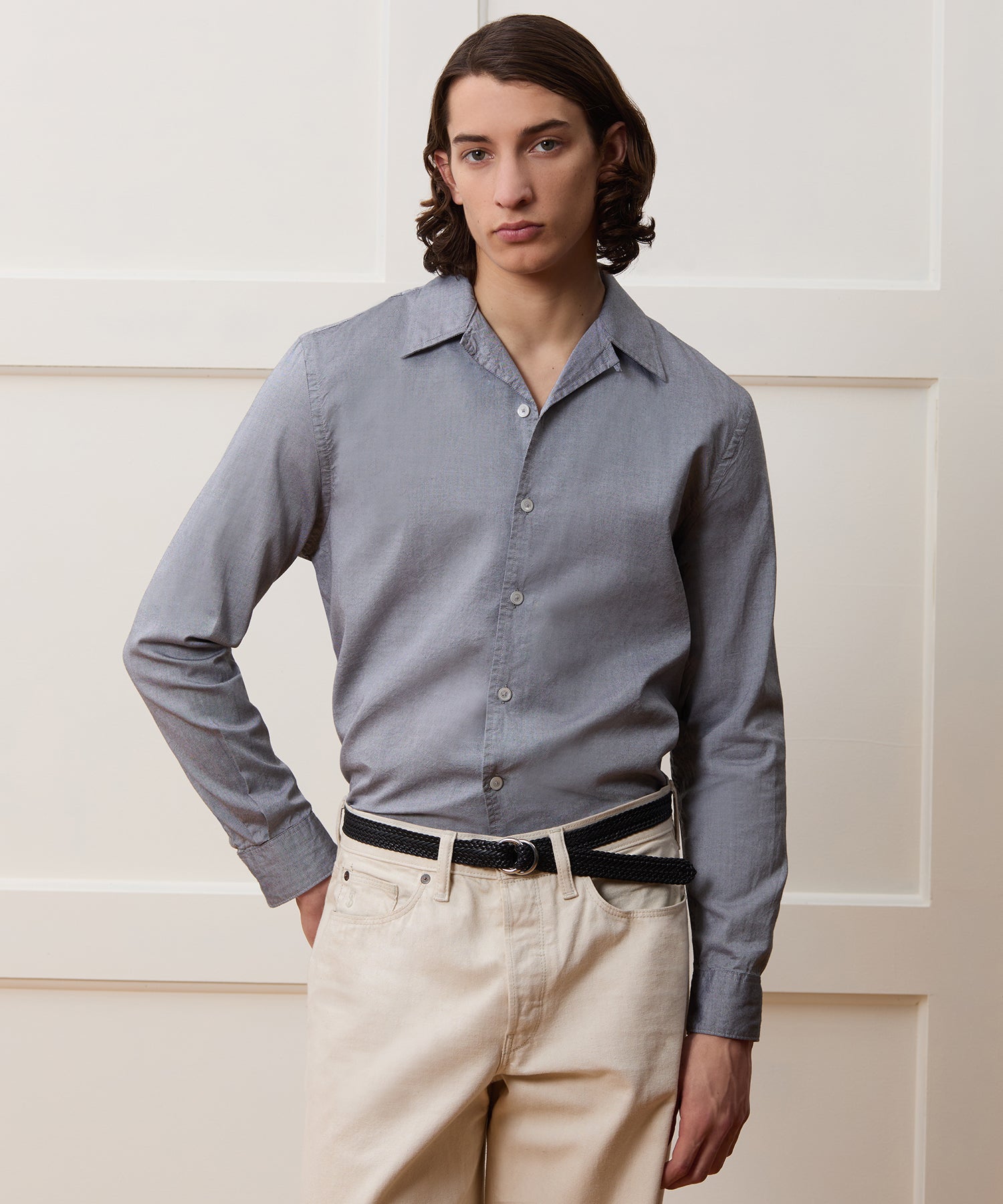 Cropped Cotton Oxford Camp Collar Shirt - Image 2