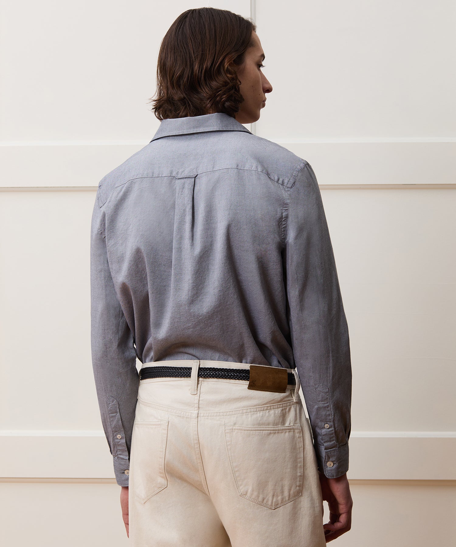 Cropped Cotton Oxford Camp Collar Shirt - Image 4