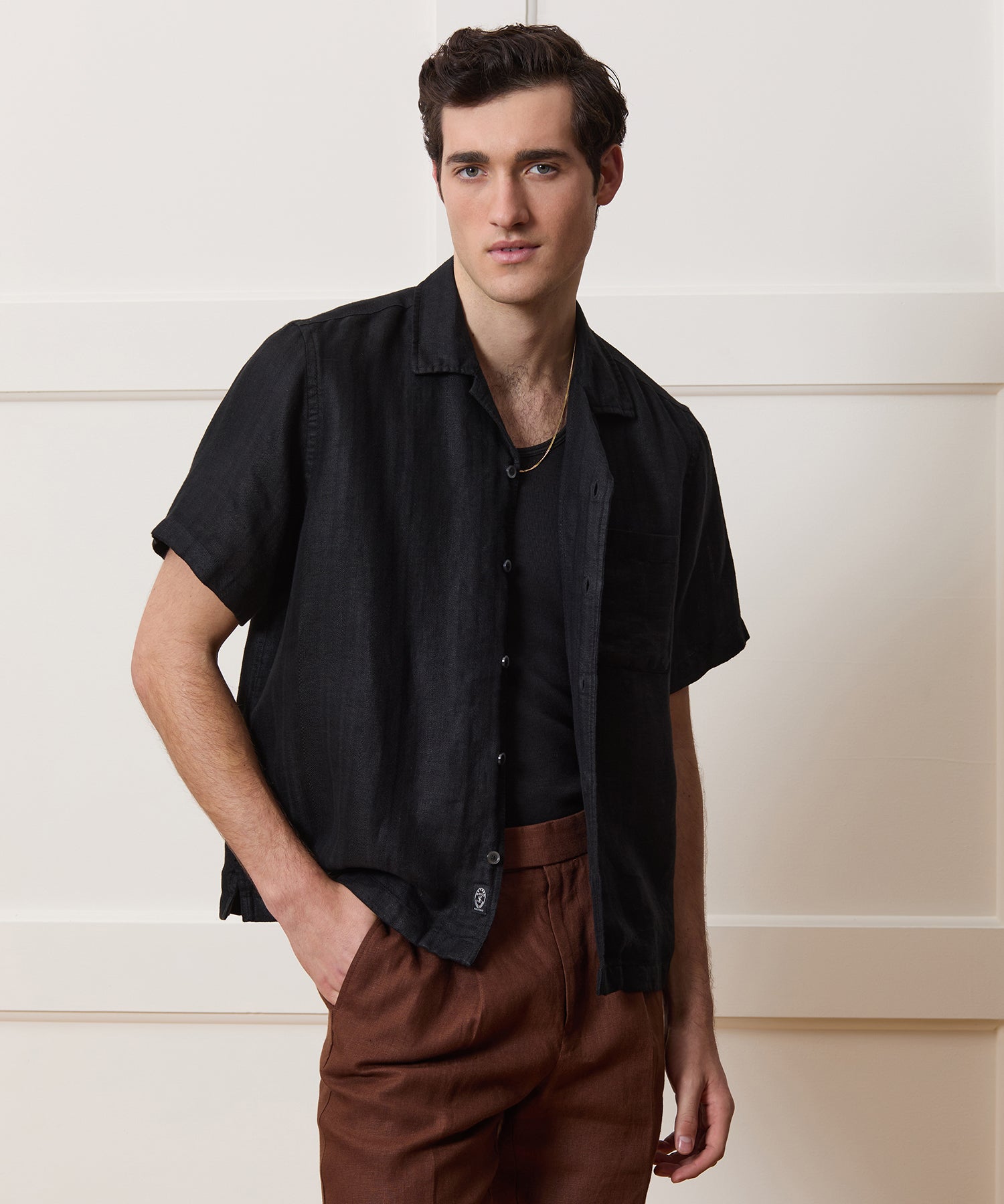 Textured Cropped Sea Soft Irish Linen Camp Collar Shirt - Image 2