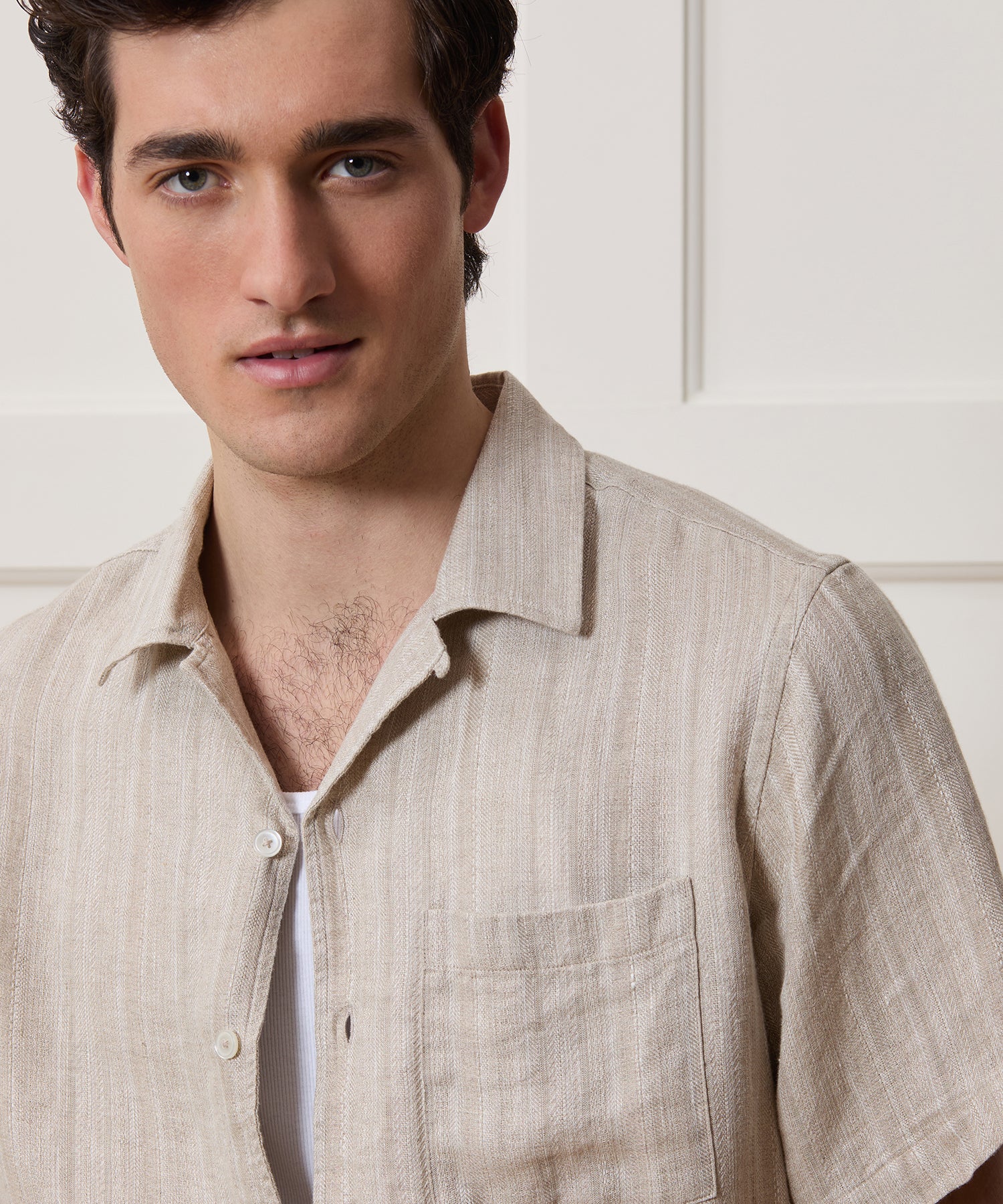 Textured Cropped Sea Soft Irish Linen Camp Collar Shirt - Image 3