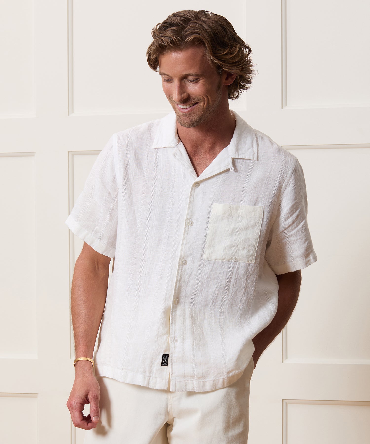 Textured Cropped Sea Soft Irish Linen Camp Collar Shirt - Image 2