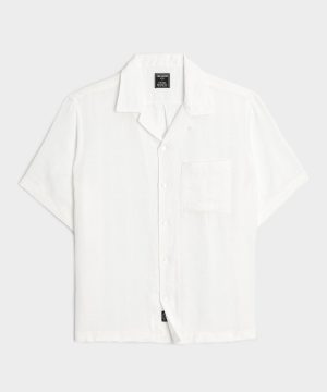 Textured Cropped Sea Soft Irish Linen Camp Collar Shirt