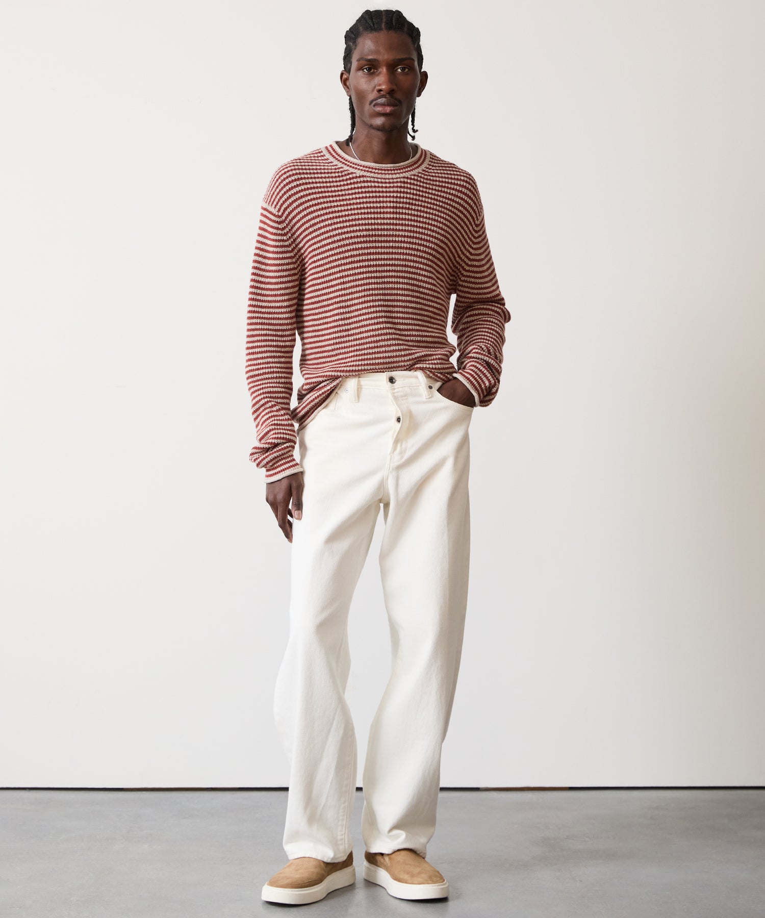Linen-Cotton Crewneck in Barn Red - Image 2