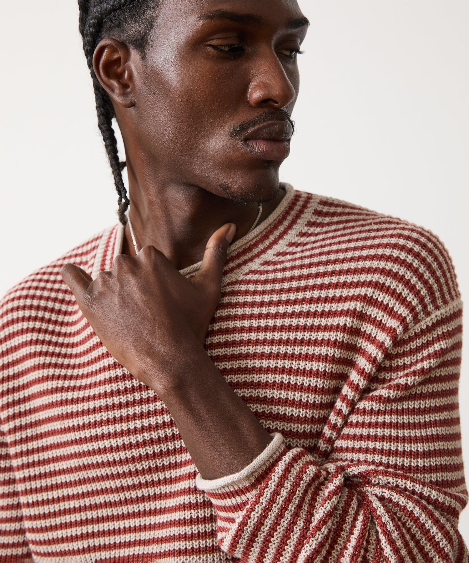 Linen-Cotton Crewneck in Barn Red - Image 4