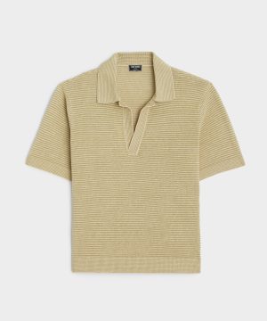 Relaxed Linen Stripe Montauk Polo in Sage