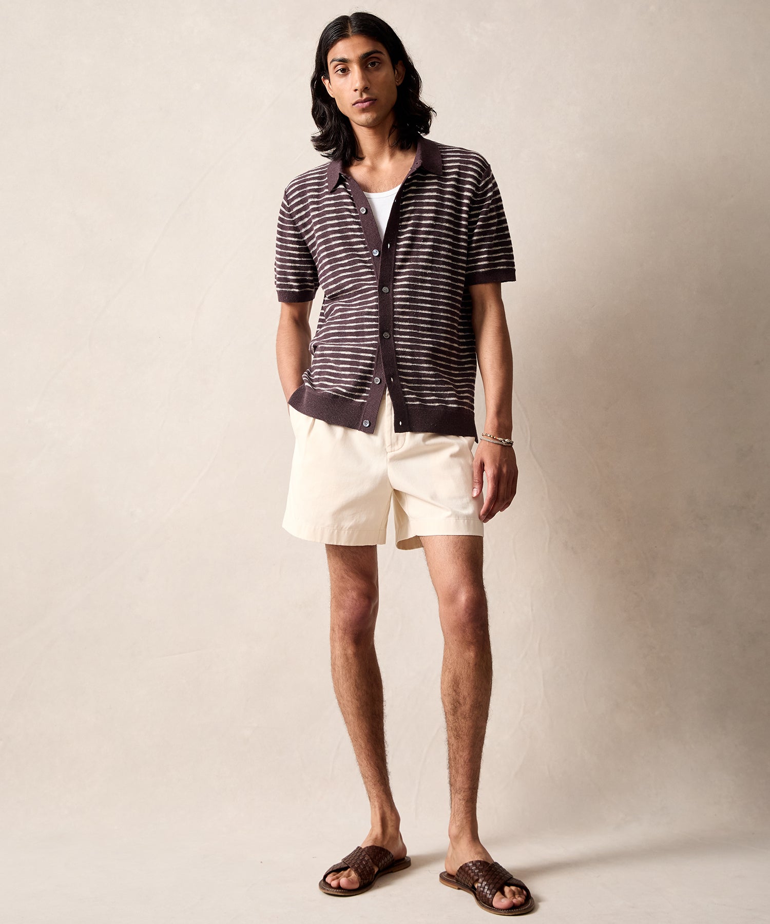 Wave Stripe Full-Placket Polo in Umber - Image 3