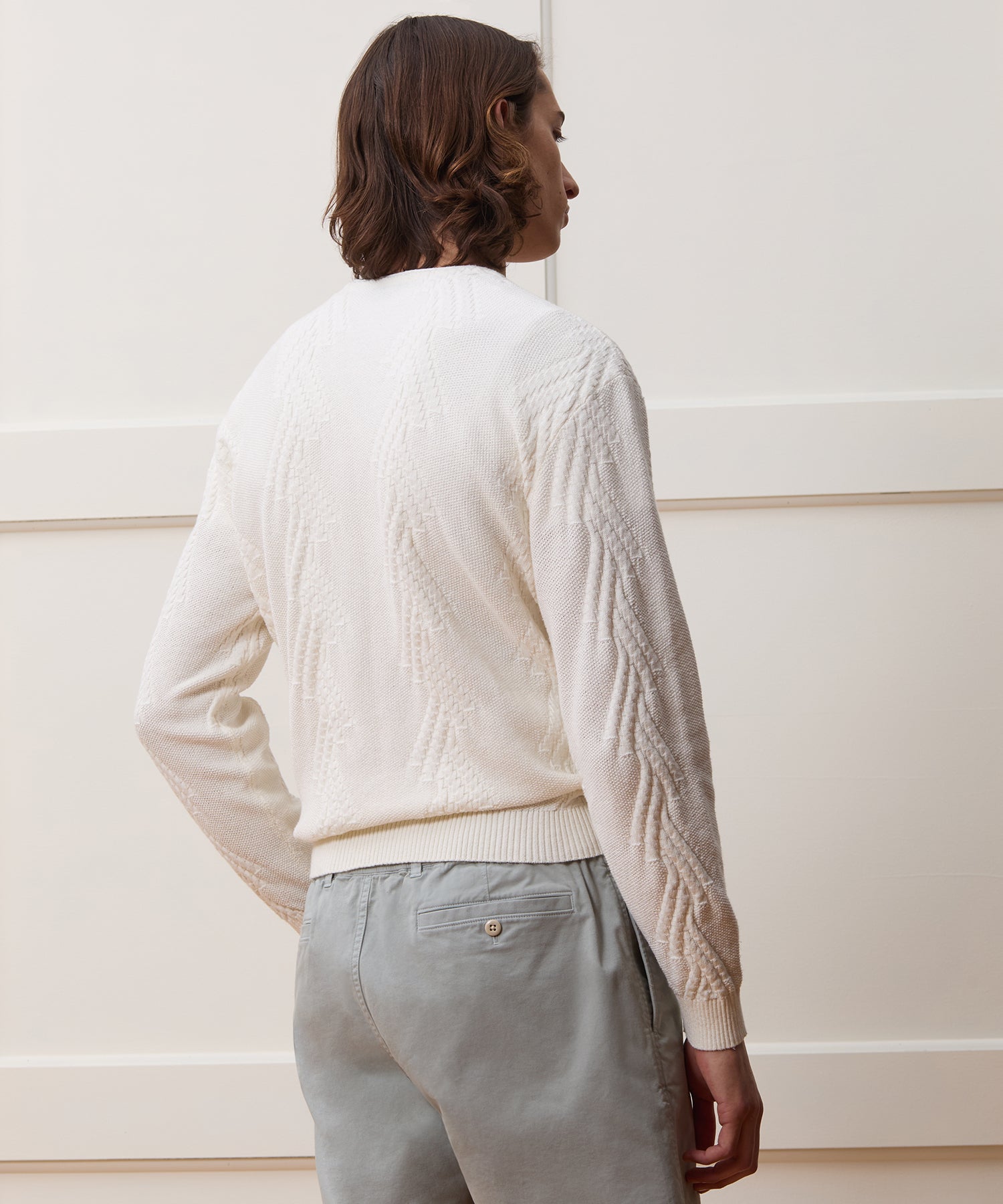Cotton V-Neck Fisherman Sweater - Image 5