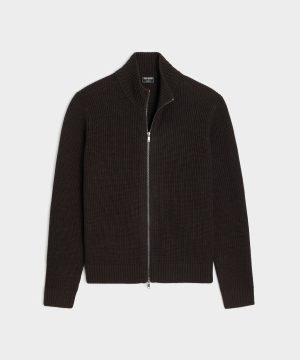 MERINO FULL ZIP SWEATER-Brown