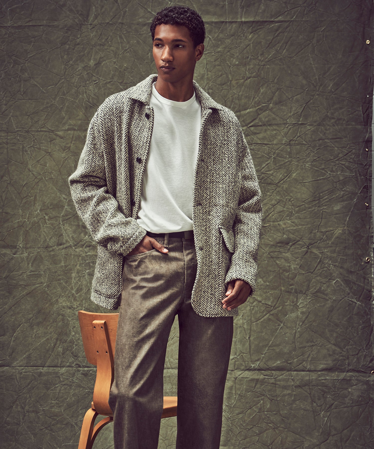 Italian Wool Walking Jacket in Cream Herringbone - Image 5