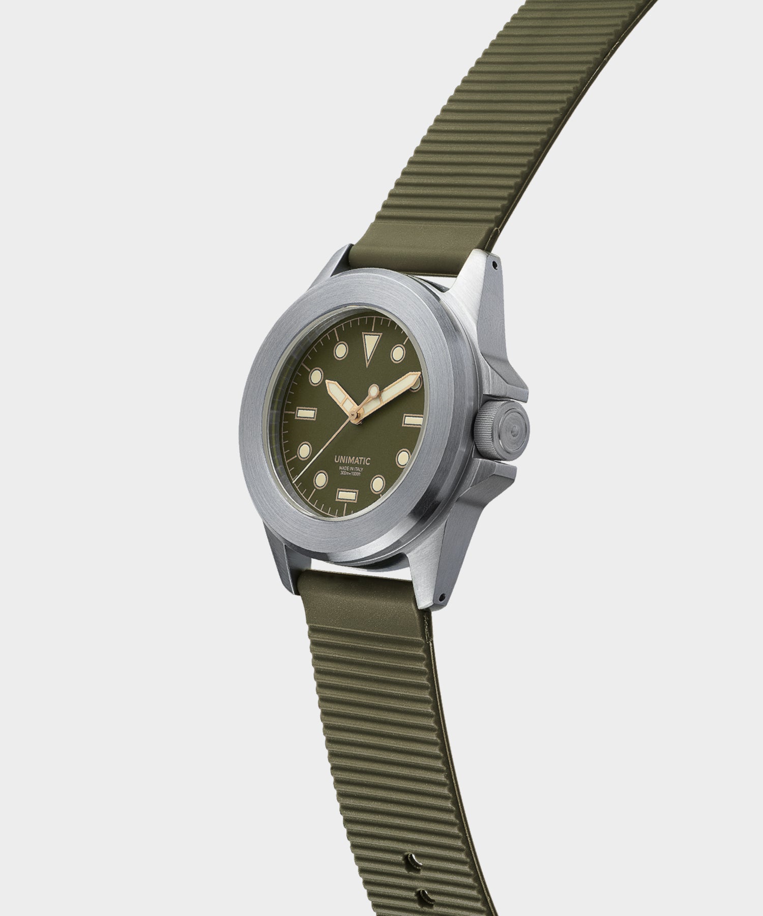 Unimatic U4S Classic Military Watch in Olive with silver dial - Image 2