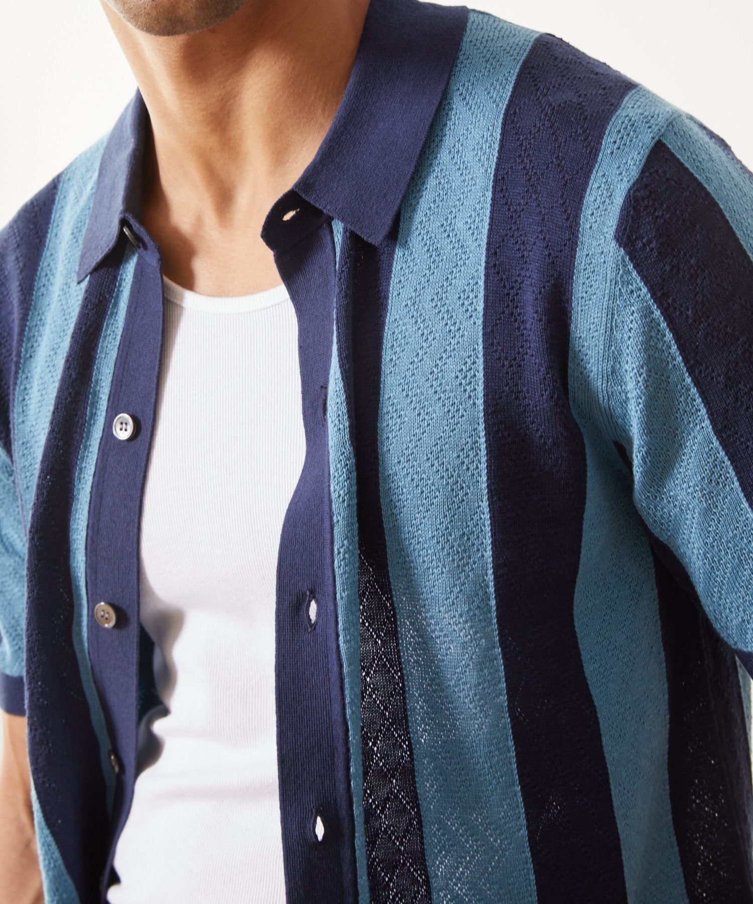 Silk-Cotton Striped Full-Placket Sweater Polo - Image 3