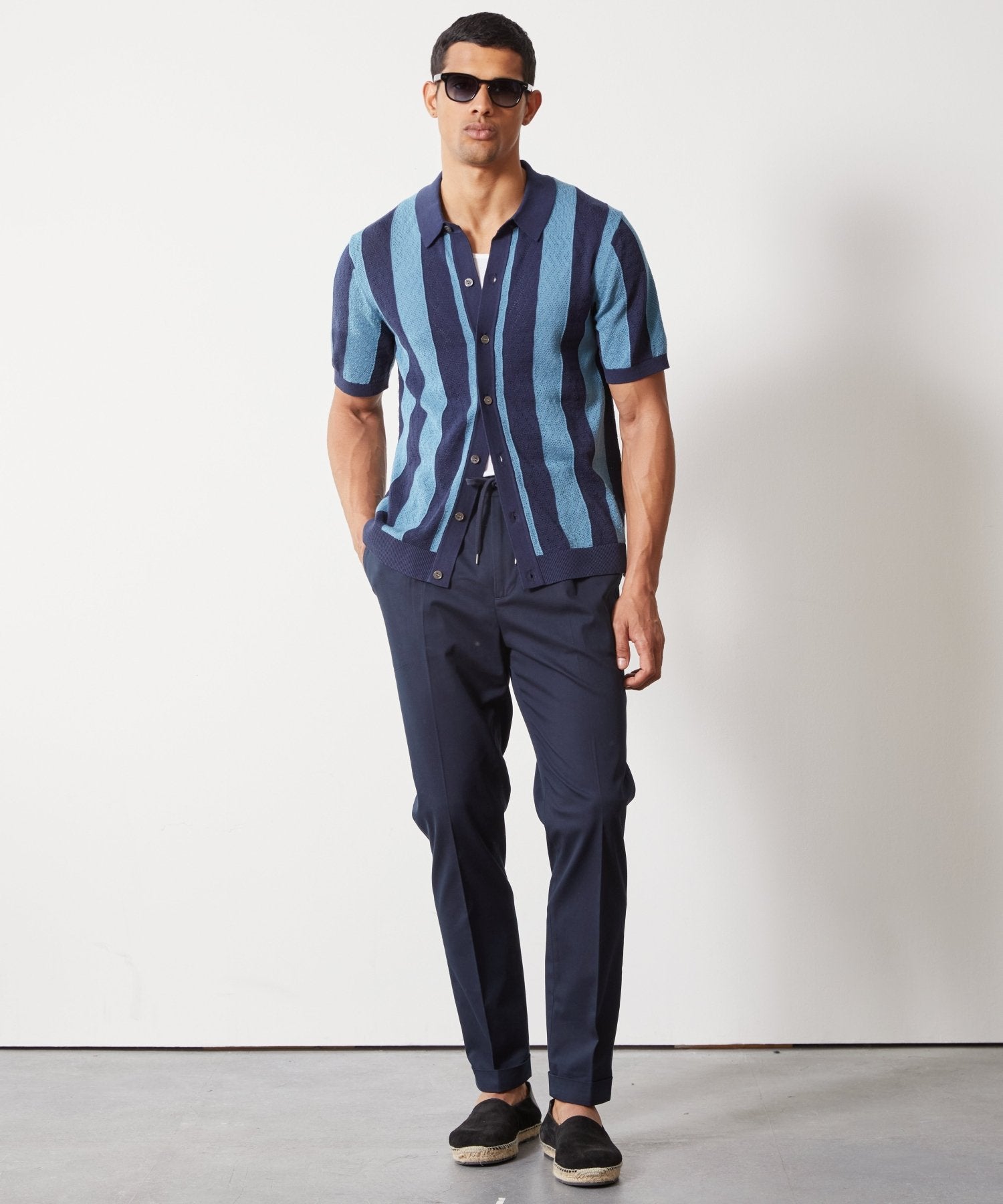 Silk-Cotton Striped Full-Placket Sweater Polo - Image 5