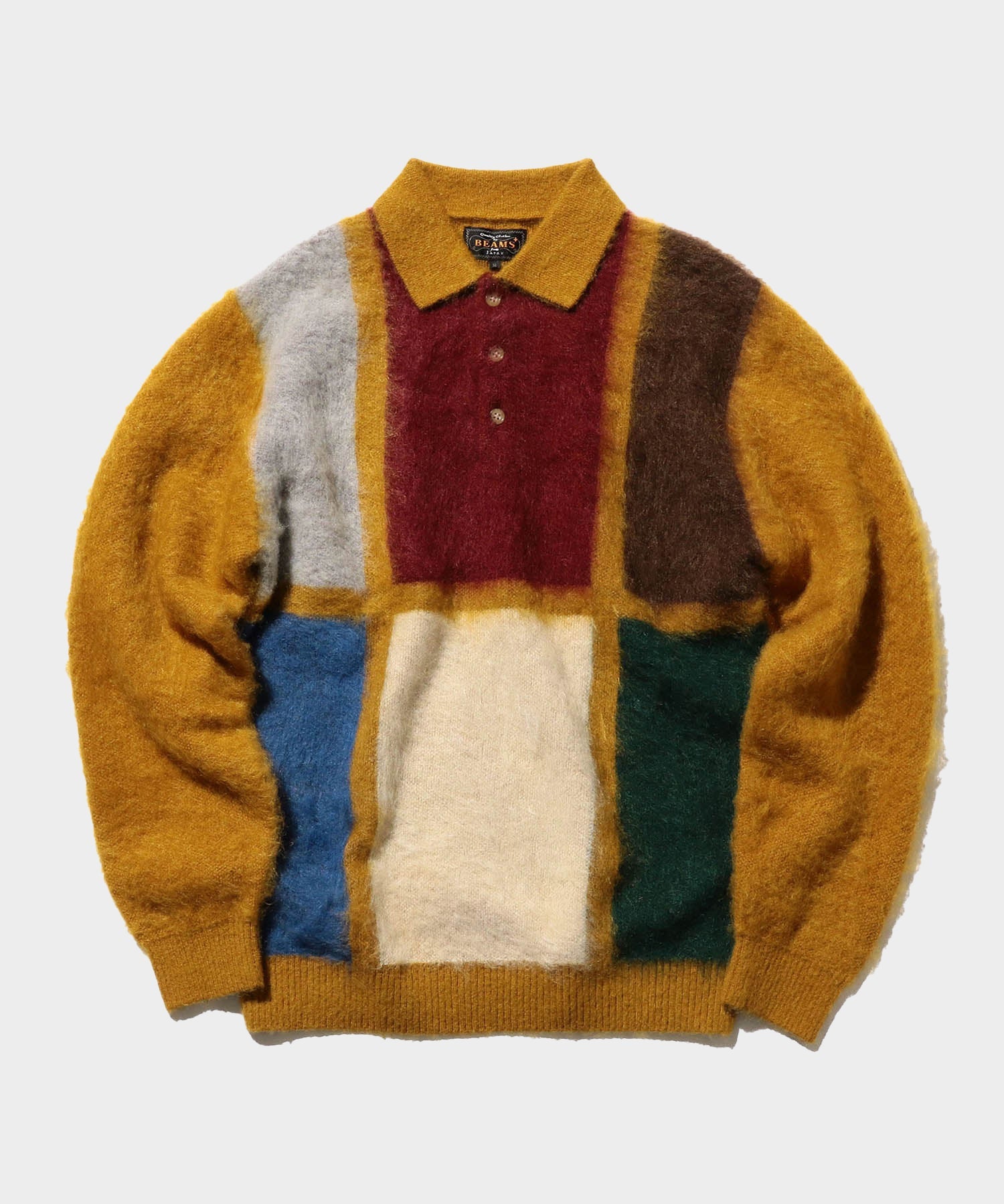 BEAMS Plus Knit Polo Shaggy in Mustard