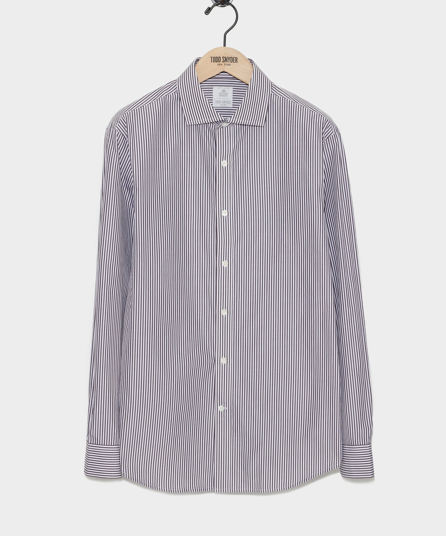 Spread Collar Poplin Dress Shirt in Brown Banker Stripe - Image 2
