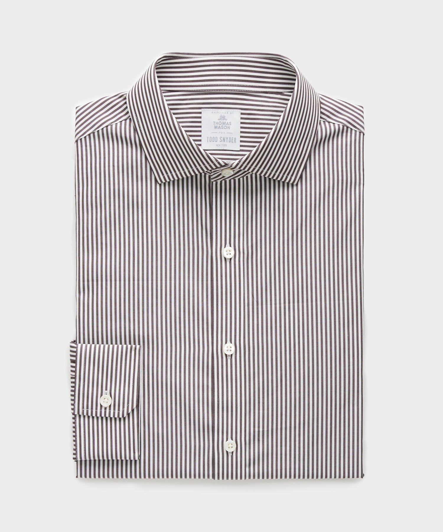 Spread Collar Poplin Dress Shirt in Brown Banker Stripe