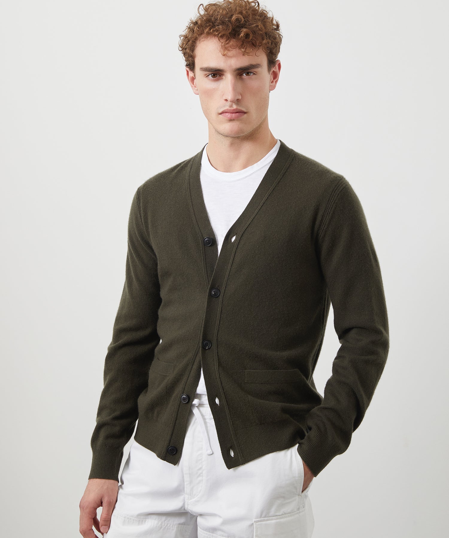 Cashmere Cardigan in Snyder Olive - Image 2