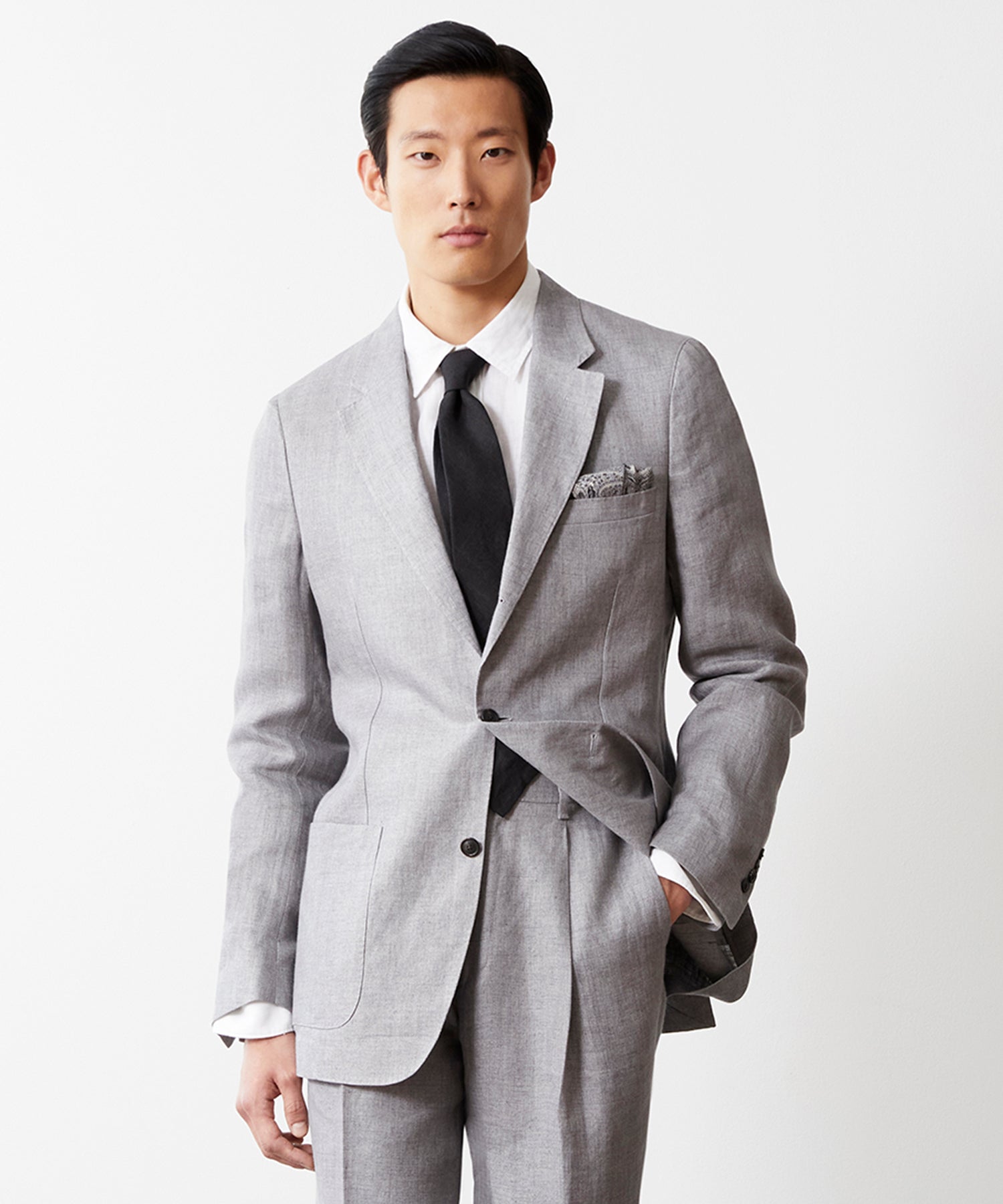 Italian Linen Madison Jacket in Light Grey Herringbone - Image 7
