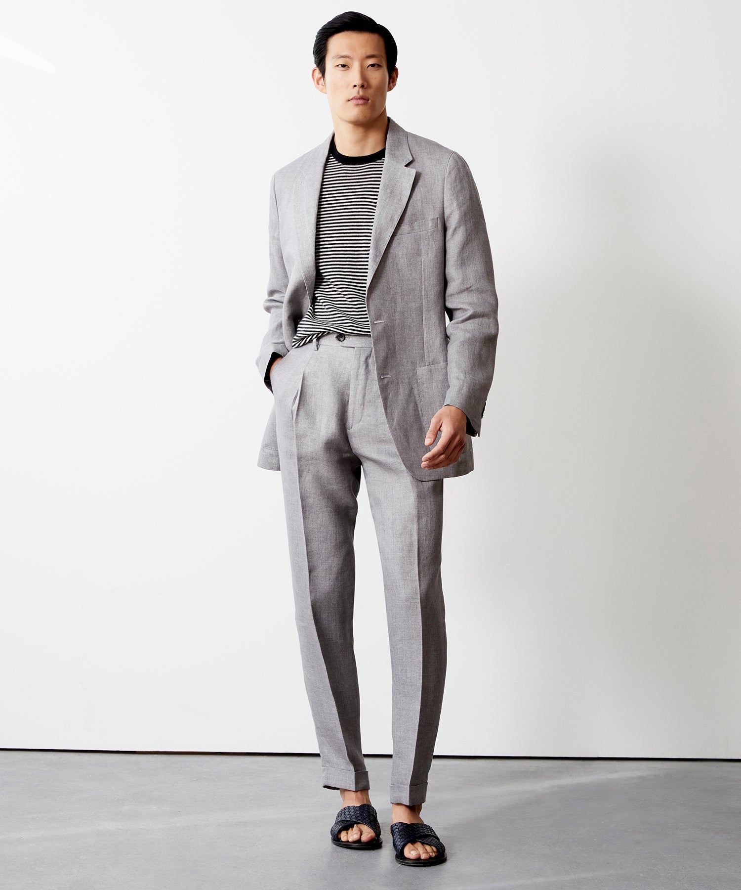 Italian Linen Madison Jacket in Light Grey Herringbone - Image 6