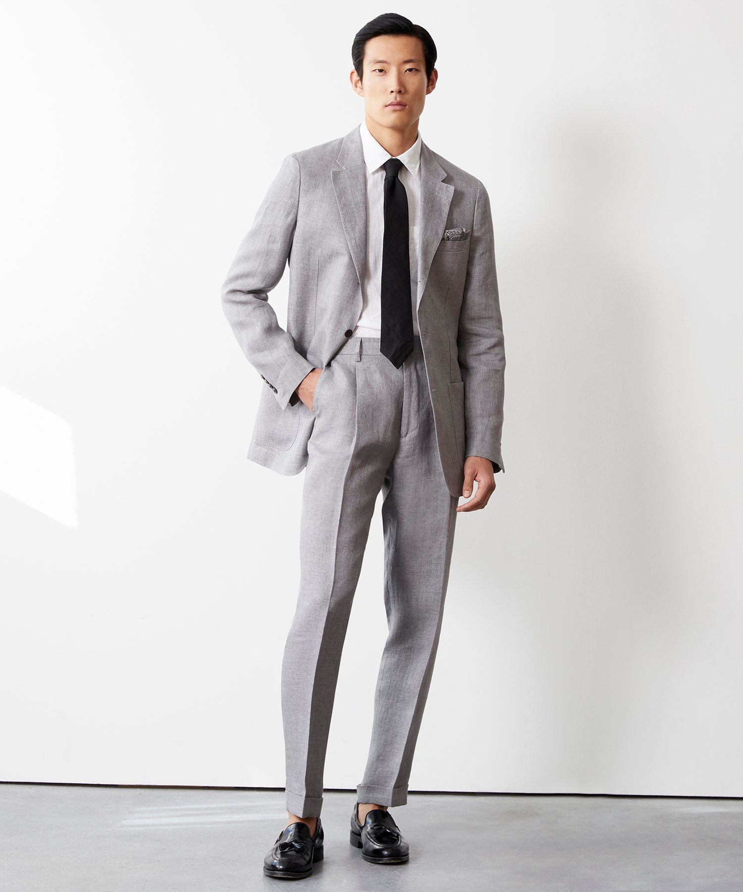Italian Linen Madison Jacket in Light Grey Herringbone - Image 4