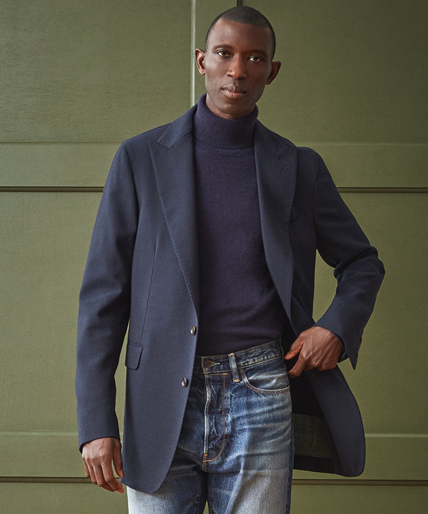 Italian Peak Lapel Hopsack Sport Coat in Navy - Image 5