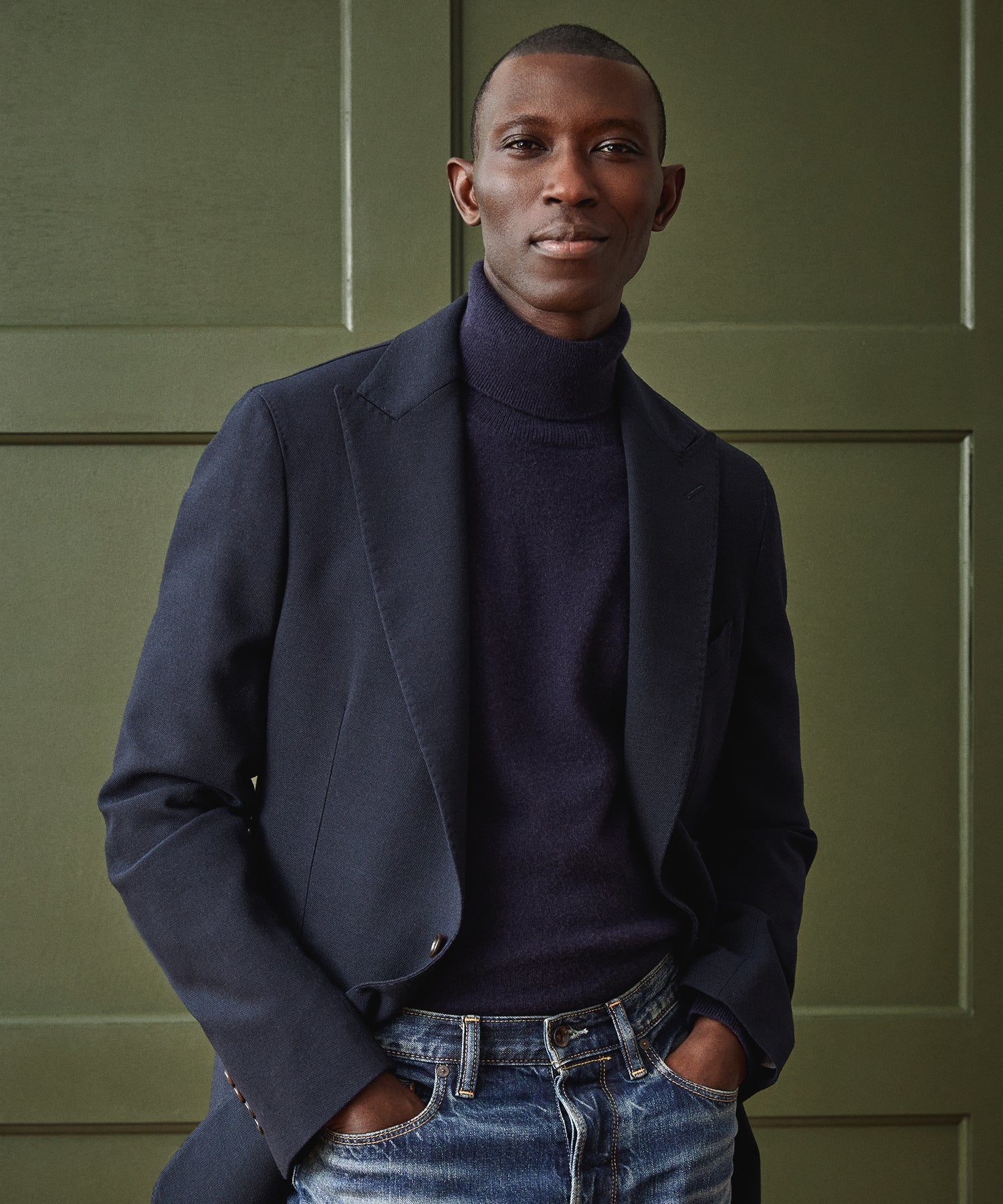 Italian Peak Lapel Hopsack Sport Coat in Navy - Image 4