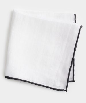 Italian Tipped Linen Pocket Square in Black