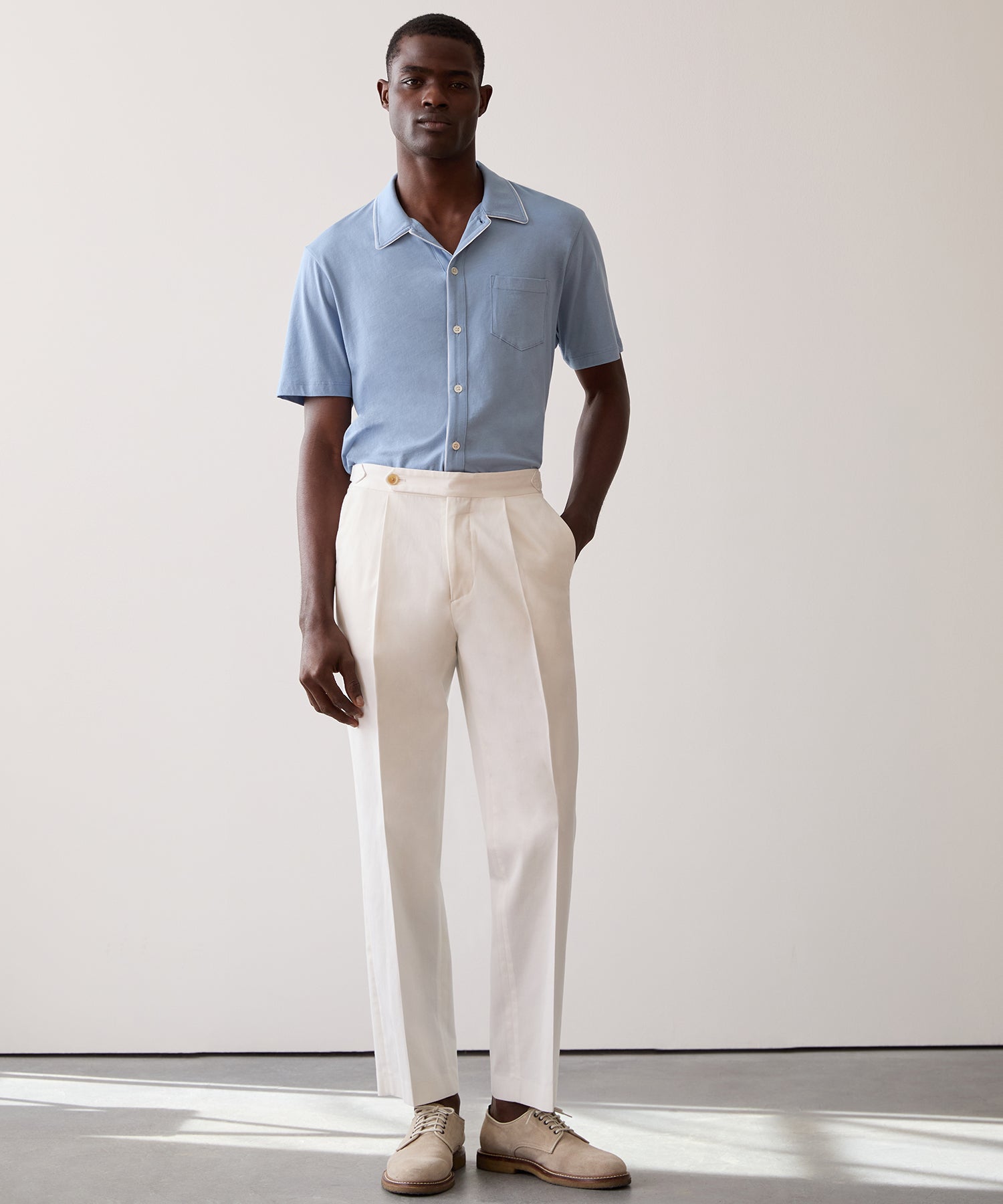 Lightweight Cotton Side Tab Trouser in White - Image 3