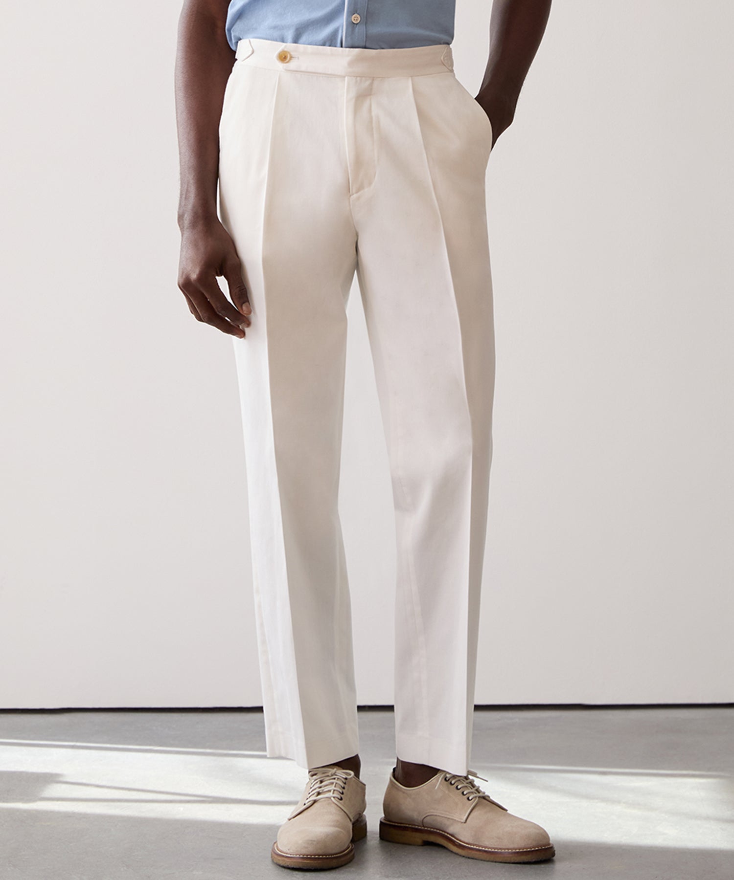 Lightweight Cotton Side Tab Trouser in White - Image 2