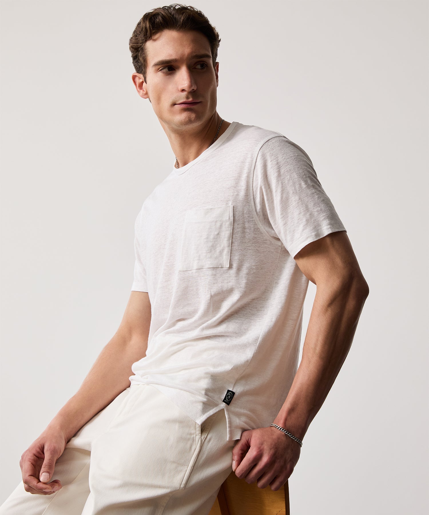 Linen Jersey Pocket Tee in White - Image 2