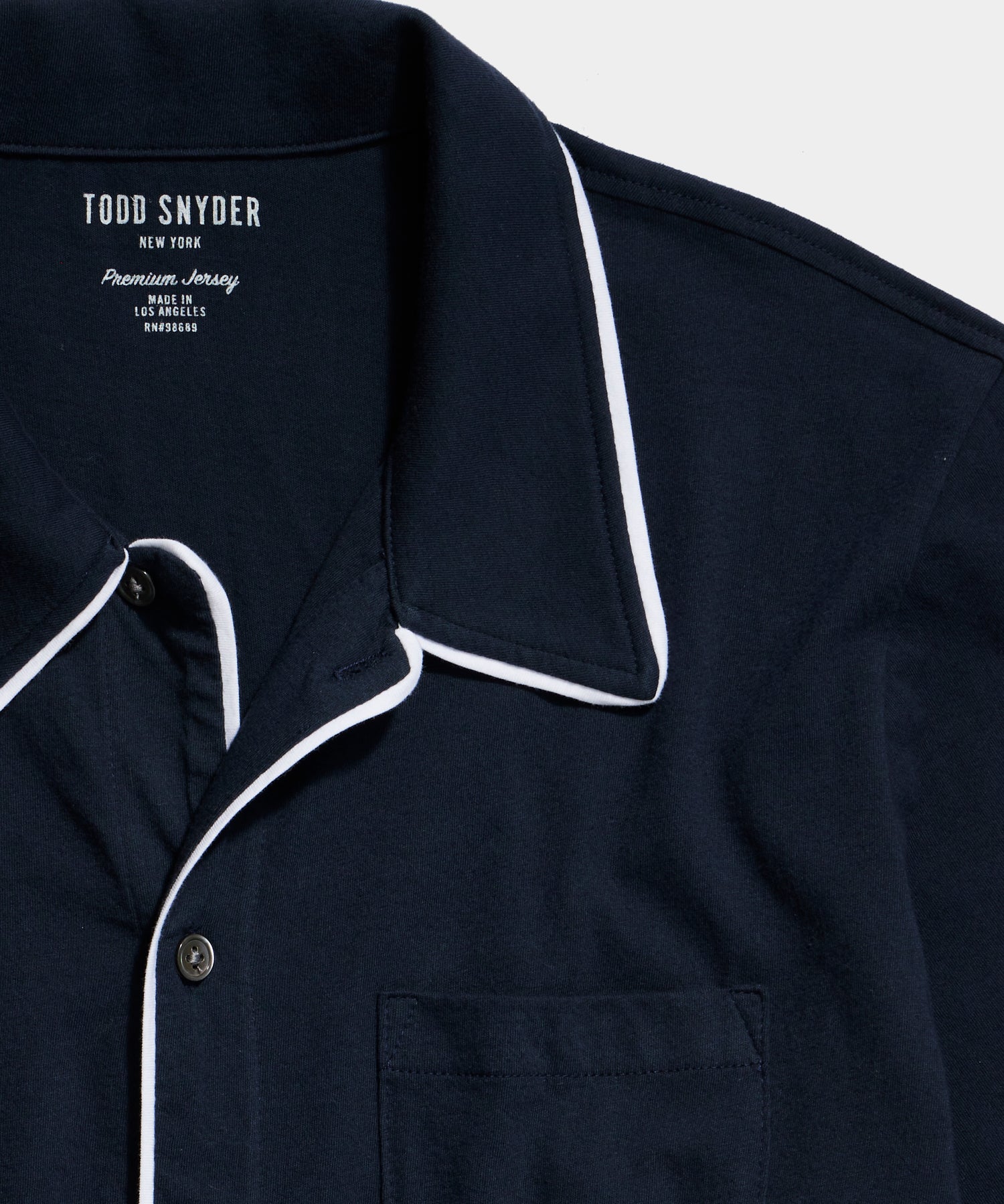 Made in L.A. Montauk Tipped Full Placket Polo in Navy - Image 2