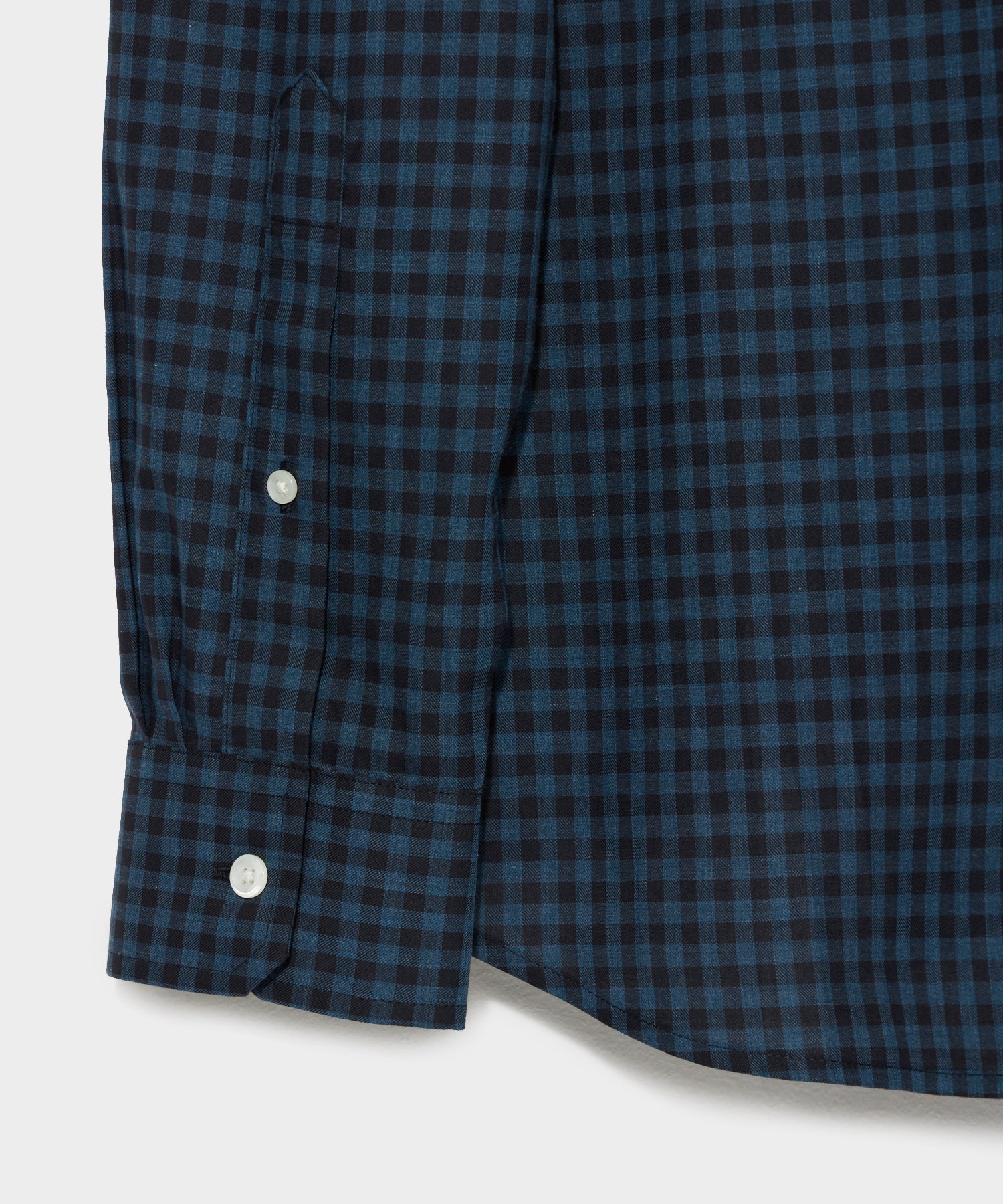 Slim Fit Flannel Spread Collar Dress Shirt in Navy Gingham - Image 5