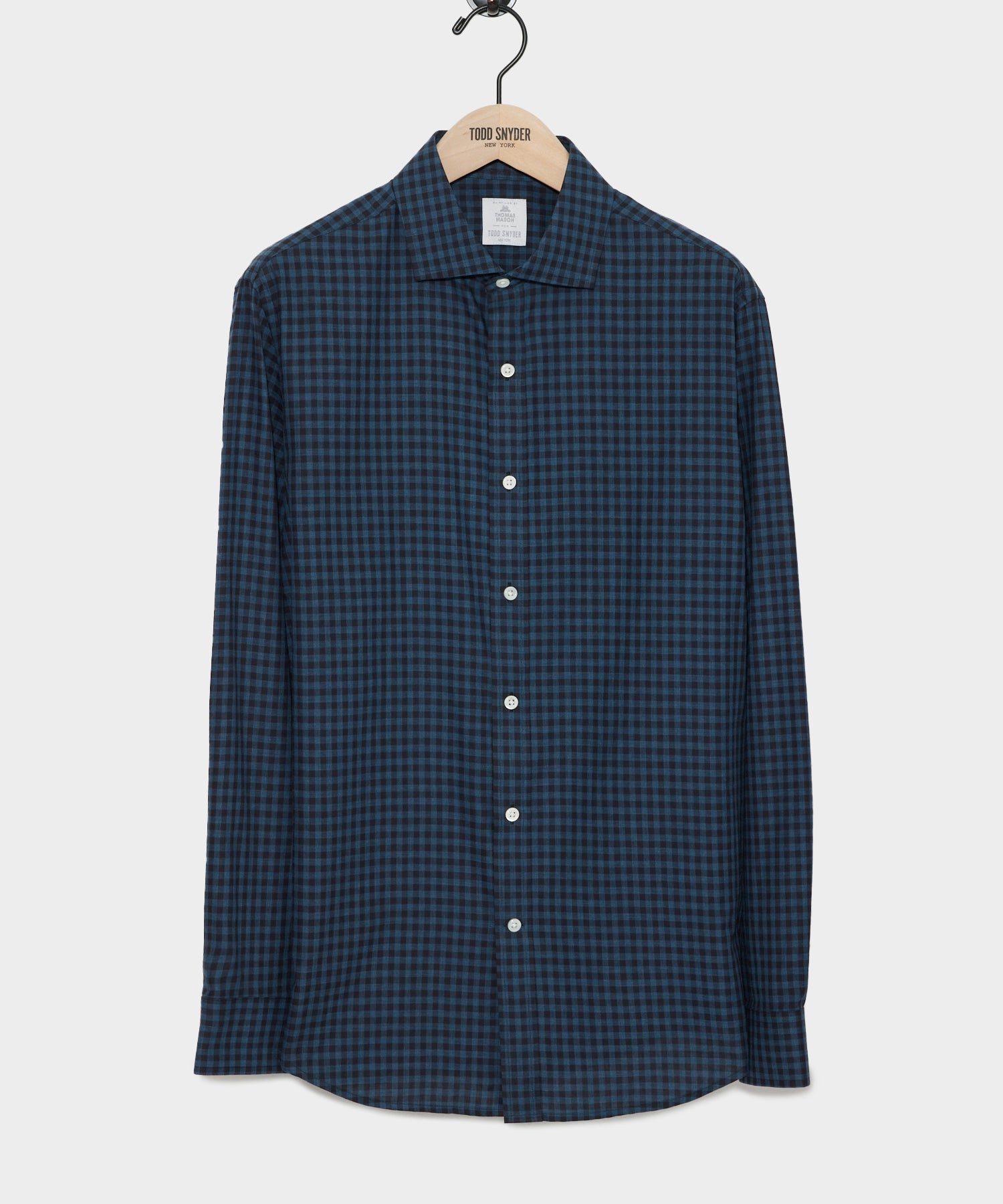 Slim Fit Flannel Spread Collar Dress Shirt in Navy Gingham - Image 3