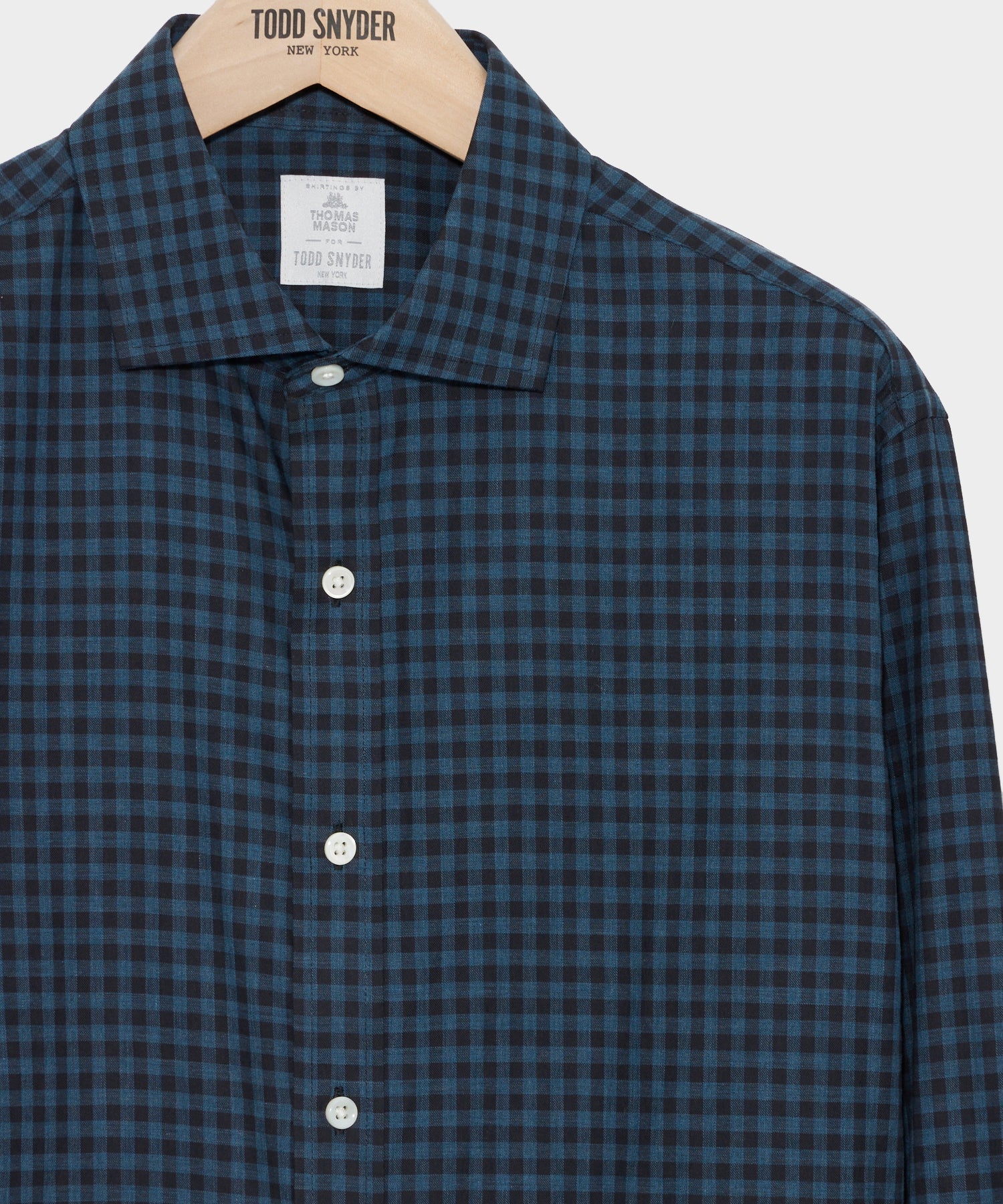 Slim Fit Flannel Spread Collar Dress Shirt in Navy Gingham - Image 4